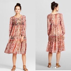 Knox Rose Sheer Embroidered Boho Midi Dress